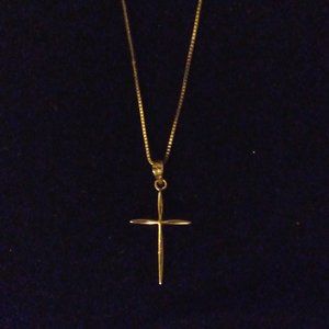 14kt Gold Cross Necklace on 16" Box Chain